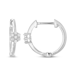 Diamond Flower Hoop Earrings 1/10 ct tw 10K White Gold