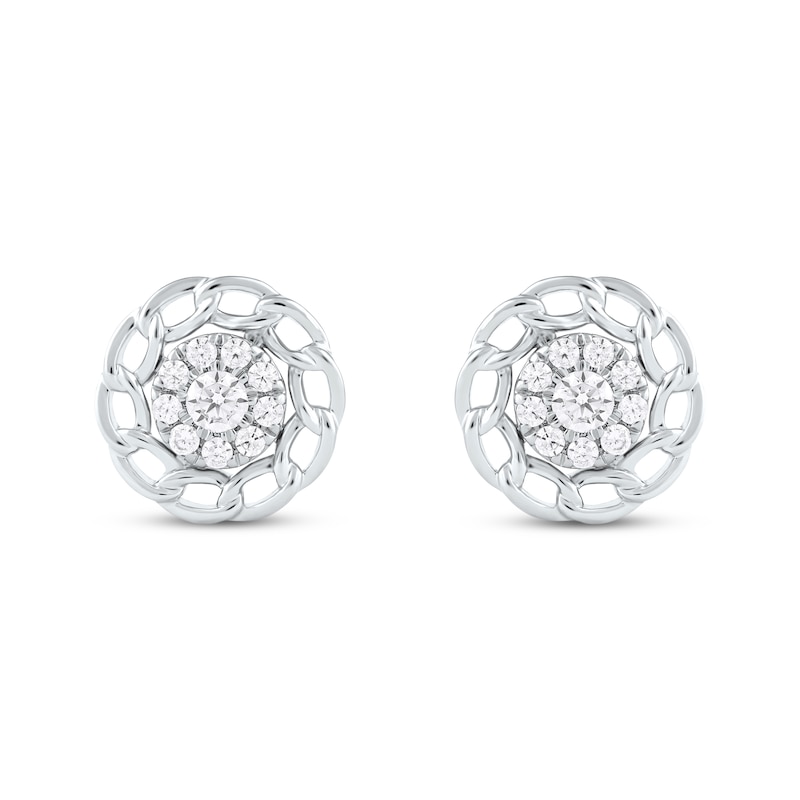 Main Image 2 of Round-Cut Diamond Chain Edge Stud Earrings 1/2 ct tw Sterling Silver