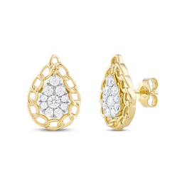 Round-Cut Diamond Pear-Shaped Chain Edge Stud Earrings 1/2 ct tw 10K Yellow Gold