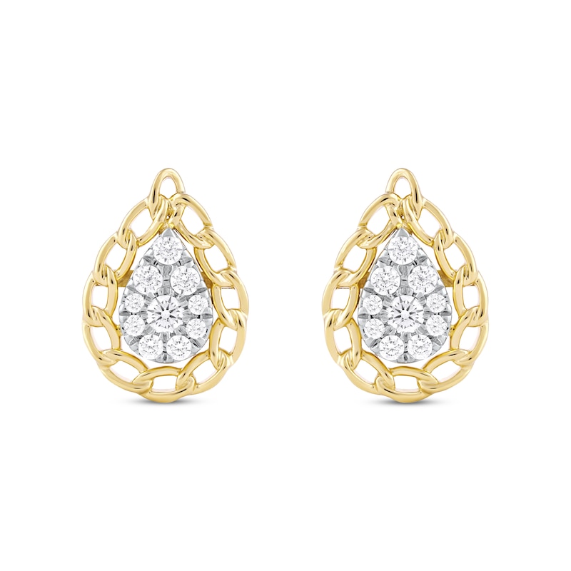 Main Image 2 of Round-Cut Diamond Pear-Shaped Chain Edge Stud Earrings 1/2 ct tw 10K Yellow Gold