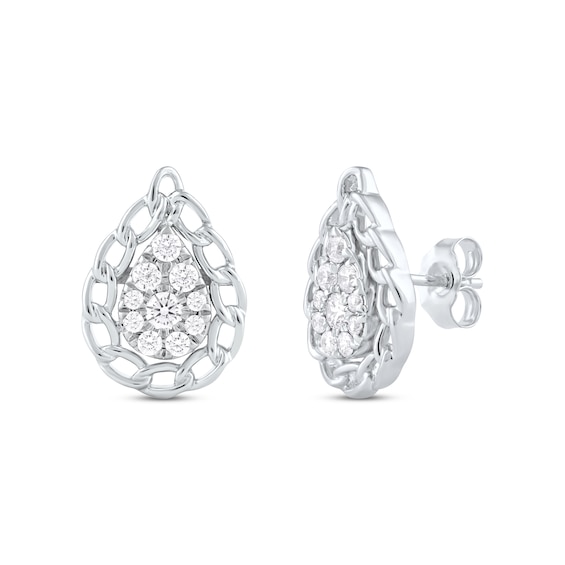 Round-Cut Diamond Pear-Shaped Chain Edge Stud Earrings 1/2 ct tw Sterling Silver