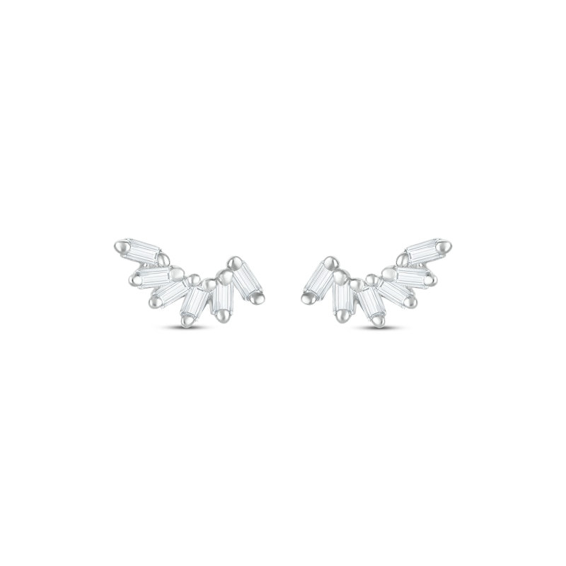 Main Image 2 of Baguette-Cut Diamond Curve Stud Earrings 1/8 ct tw 10K White Gold