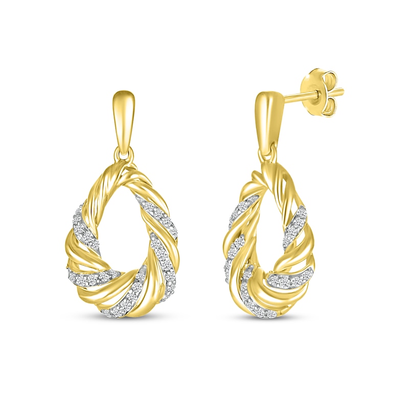 Main Image 1 of Round-Cut Diamond Teardrop Earrings 1/5 ct tw 10K Yellow Gold