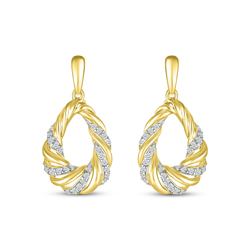 Main Image 2 of Round-Cut Diamond Teardrop Earrings 1/5 ct tw 10K Yellow Gold