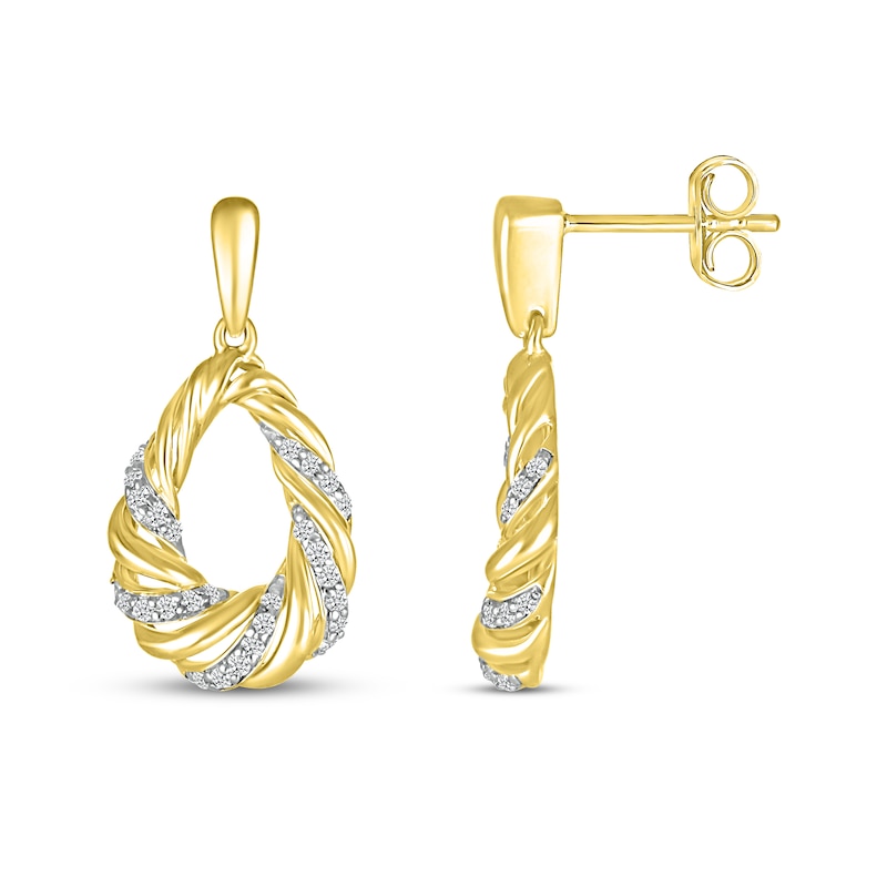 Main Image 3 of Round-Cut Diamond Teardrop Earrings 1/5 ct tw 10K Yellow Gold