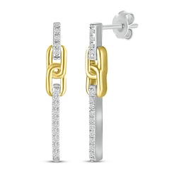 Round-Cut Diamond Bar & Link Drop Earrings 1/6 ct tw 10K Two-Tone Gold