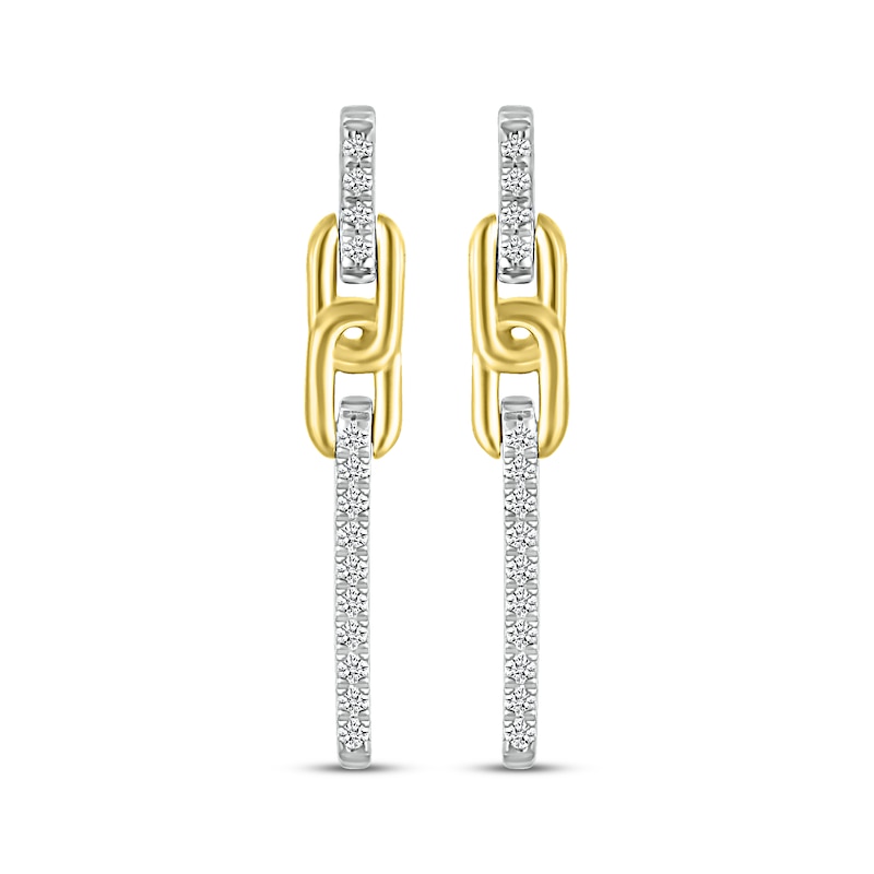 Main Image 2 of Round-Cut Diamond Bar & Link Drop Earrings 1/6 ct tw Sterling Silver & 10K Yellow Gold