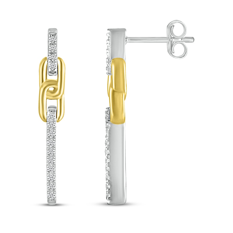 Main Image 3 of Round-Cut Diamond Bar & Link Drop Earrings 1/6 ct tw Sterling Silver & 10K Yellow Gold