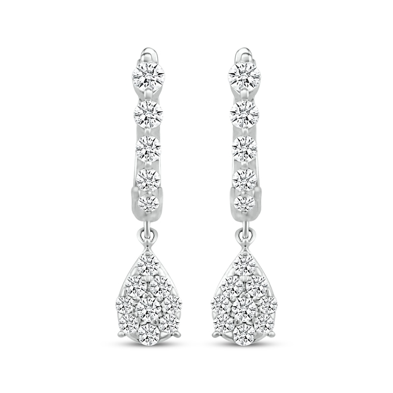 Main Image 2 of Round-Cut Multi-Diamond Pear-Shaped Drop Earrings 3/4 ct tw Sterling Silver