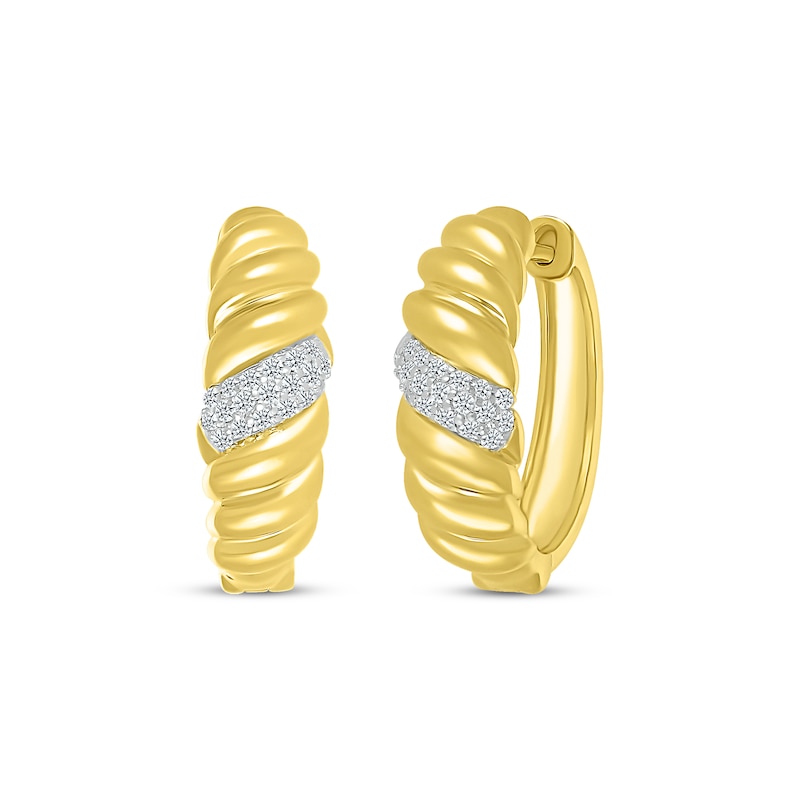 Main Image 1 of Round-Cut Diamond Twist Hoop Earrings 1/4 ct tw 10K Yellow Gold