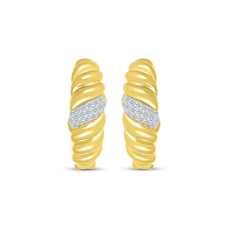 Main Image 2 of Round-Cut Diamond Twist Hoop Earrings 1/4 ct tw 10K Yellow Gold