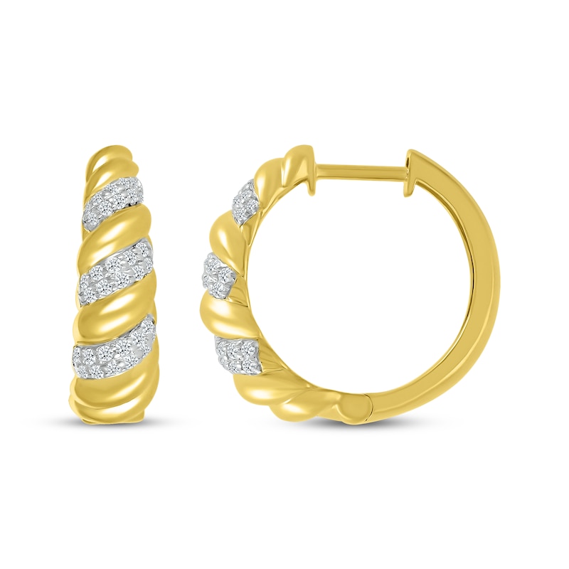 Main Image 3 of Round-Cut Diamond Spiral Hoop Earrings 3/8 ct tw 10K Yellow Gold