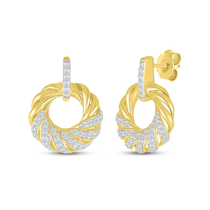 Round-Cut Diamond Drop Earrings 3/8 ct tw 10K Yellow Gold