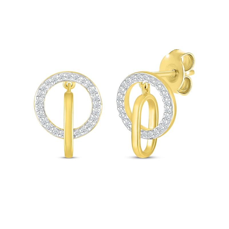 Main Image 1 of Round-Cut Diamond Circle Link Drop Earrings 1/5 ct tw 10K Yellow Gold