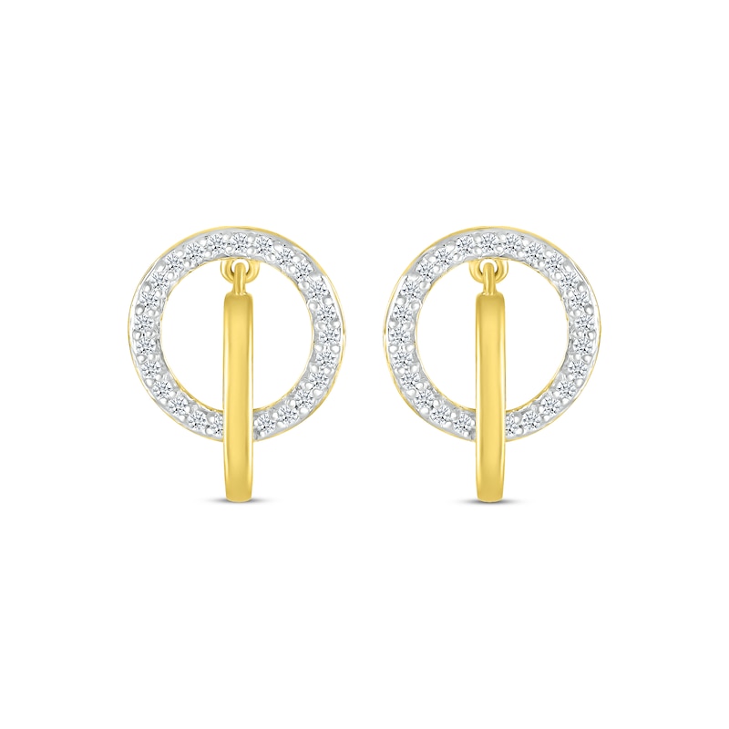 Main Image 2 of Round-Cut Diamond Circle Link Drop Earrings 1/5 ct tw 10K Yellow Gold