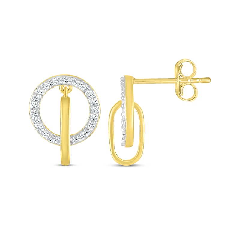 Main Image 3 of Round-Cut Diamond Circle Link Drop Earrings 1/5 ct tw 10K Yellow Gold