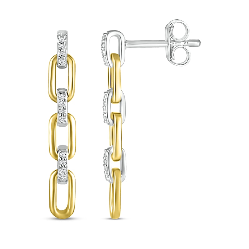 Main Image 3 of Round-Cut Diamond Paperclip Dangle Earrings 1/10 ct tw 10K Two-Tone Gold