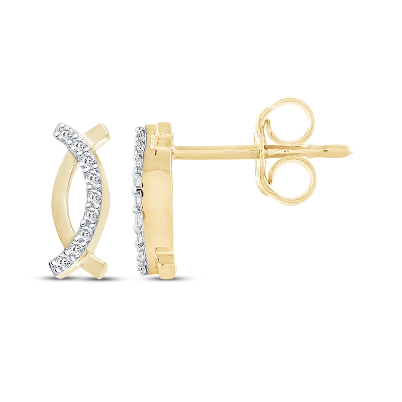 Main Image 1 of Round-Cut Diamond Crossover-Outline Stud Earrings 1/20 ct tw 10K Yellow Gold