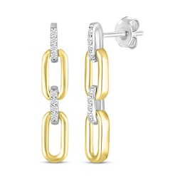 Diamond Paperclip Dangle Earrings 1/15 ct tw Sterling Silver & 10K Yellow Gold