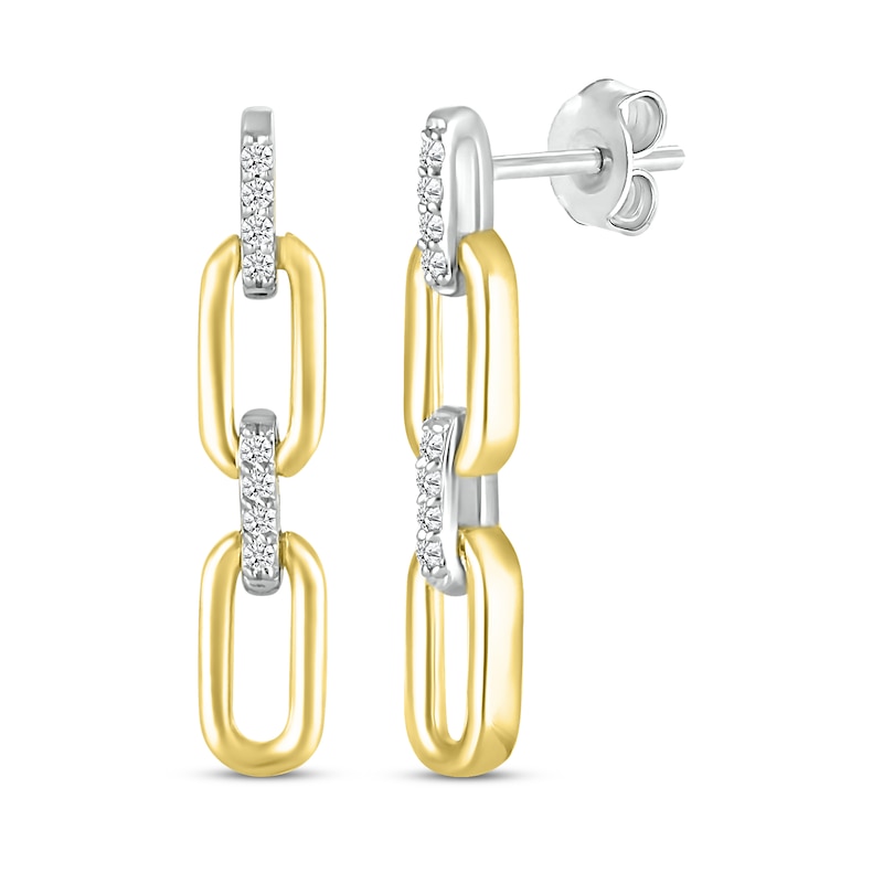 Main Image 1 of Diamond Paperclip Dangle Earrings 1/15 ct tw Sterling Silver & 10K Yellow Gold