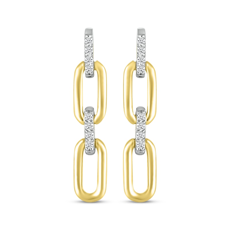 Main Image 2 of Diamond Paperclip Dangle Earrings 1/15 ct tw Sterling Silver & 10K Yellow Gold