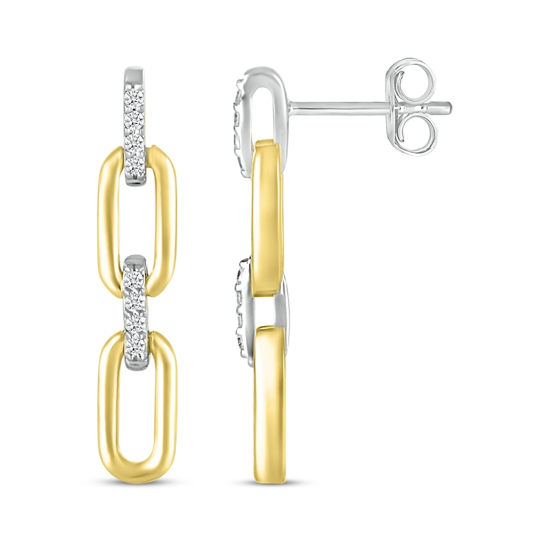 Main Image 3 of Diamond Paperclip Dangle Earrings 1/15 ct tw Sterling Silver & 10K Yellow Gold