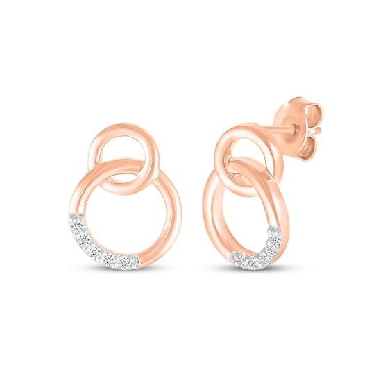 Diamond Linked Circles Stud Earrings 1/15 ct tw 10K Rose Gold
