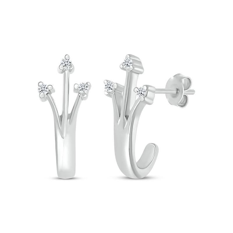 Diamond Three-Stone Split J-Hoop Earrings 1/20 ct tw Sterling Silver