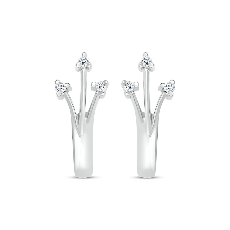 Diamond Three-Stone Split J-Hoop Earrings 1/20 ct tw Sterling Silver
