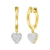 Thumbnail Image 1 of Multi-Diamond Heart Dangle Hoop Earrings 1/8 ctw tw 10K Yellow Gold