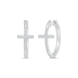 Diamond Cross Hoop Earrings 1/6 ct tw Sterling Silver