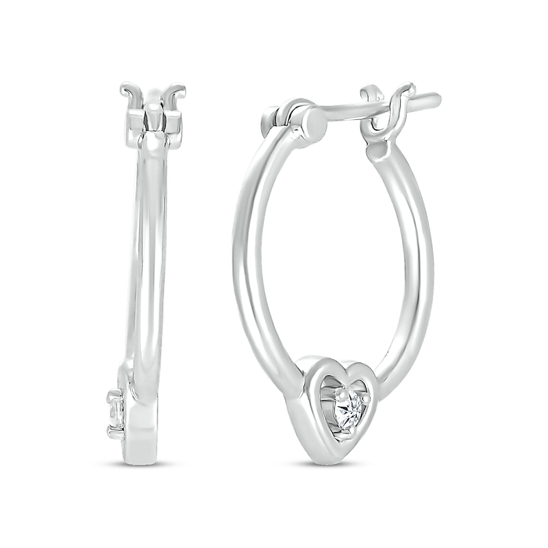 Main Image 1 of Diamond Heart Profile Hoop Earrings 1/20 ct tw Sterling Silver