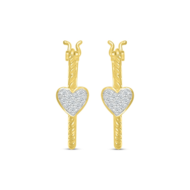 Main Image 2 of Multi-Diamond Heart Twist-Hoop Earrings 1/10 ct tw 10K Yellow Gold