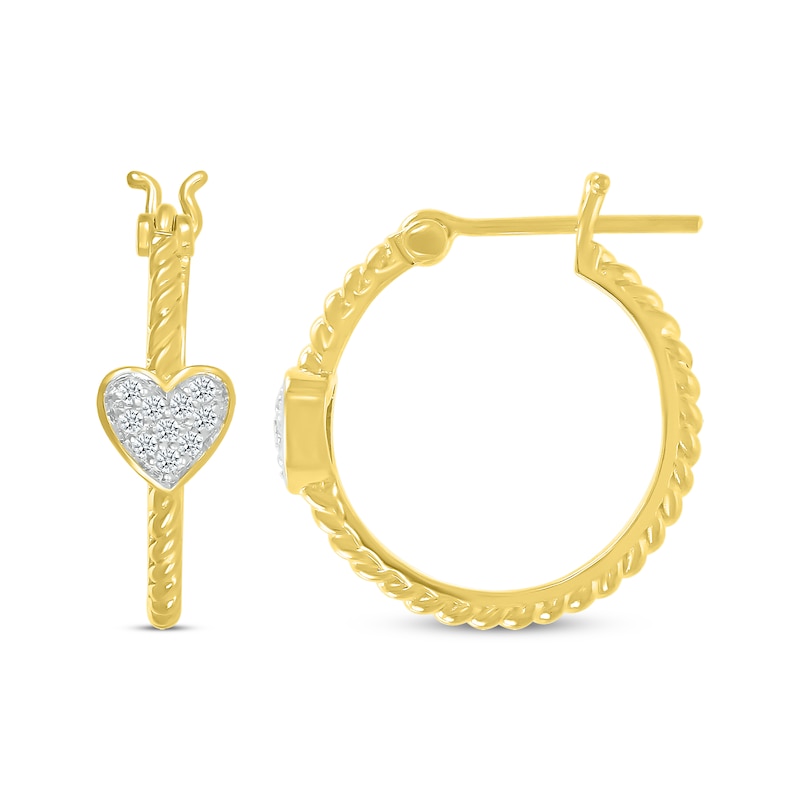 Main Image 3 of Multi-Diamond Heart Twist-Hoop Earrings 1/10 ct tw 10K Yellow Gold