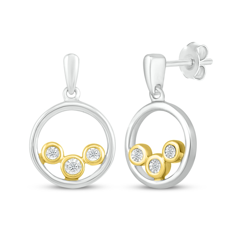 Main Image 1 of Diamond Circle Dangle Earrings 1/20 ct tw Sterling Silver & 10K Yellow Gold