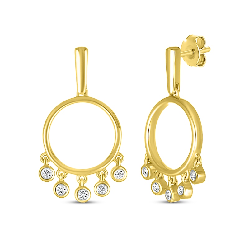 Main Image 1 of Diamond Circle Dangle Earrings 1/10 ct tw 10K Yellow Gold