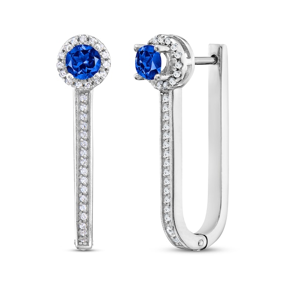 Blue & White Diamond Drop Hoop Earrings 5/8 ct tw 10K White Gold