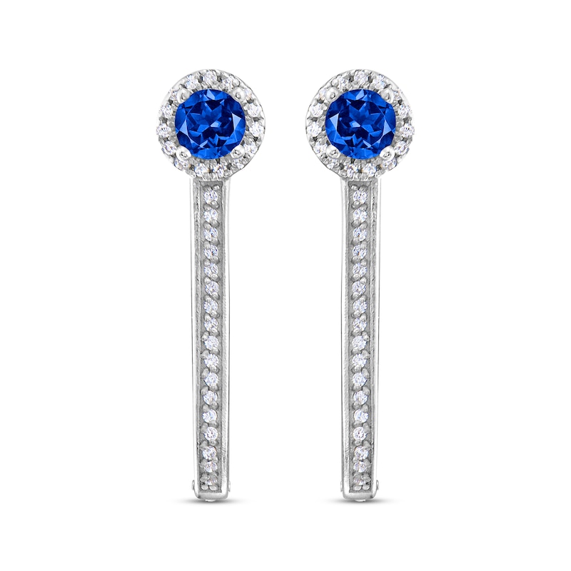 Blue & White Diamond Drop Hoop Earrings 5/8 ct tw 10K White Gold