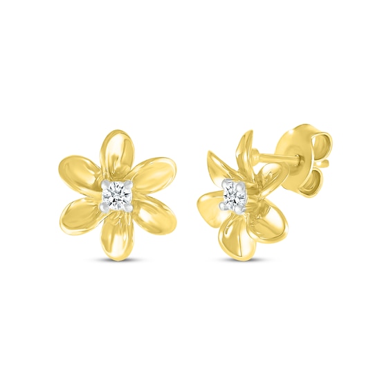 Diamond Flower Stud Earrings 1/15 ct tw 10K Yellow Gold