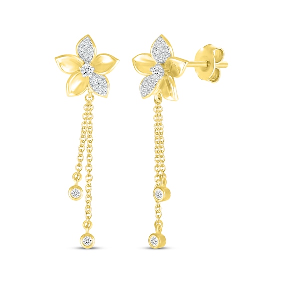 Diamond Flower Dangle Earrings 1/4 ct tw 10K Yellow Gold