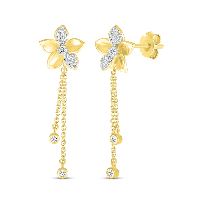 Diamond Flower Dangle Earrings 1/4 ct tw 10K Yellow Gold