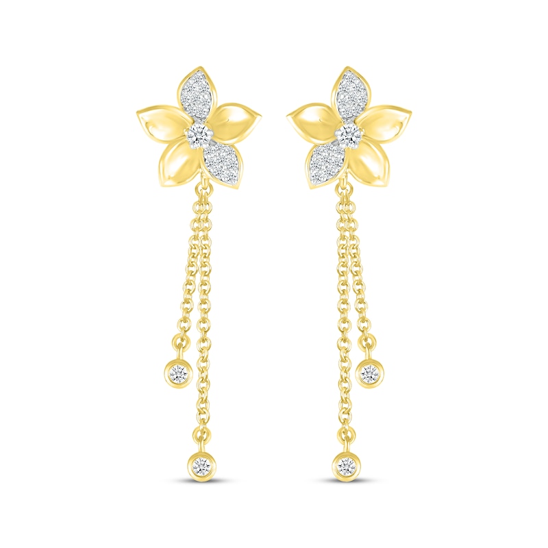 Diamond Flower Dangle Earrings 1/4 ct tw 10K Yellow Gold