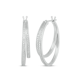 Diamond Accent Double Hoop Staggered Earrings Sterling Silver