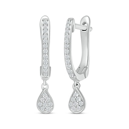 Diamond Teardrop Dangle Hoop Earrings 1/6 ct tw Sterling Silver