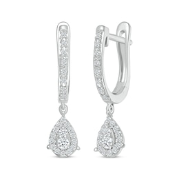 Diamond Teardrop Dangle Hoop Earrings 1/4 ct tw Sterling Silver