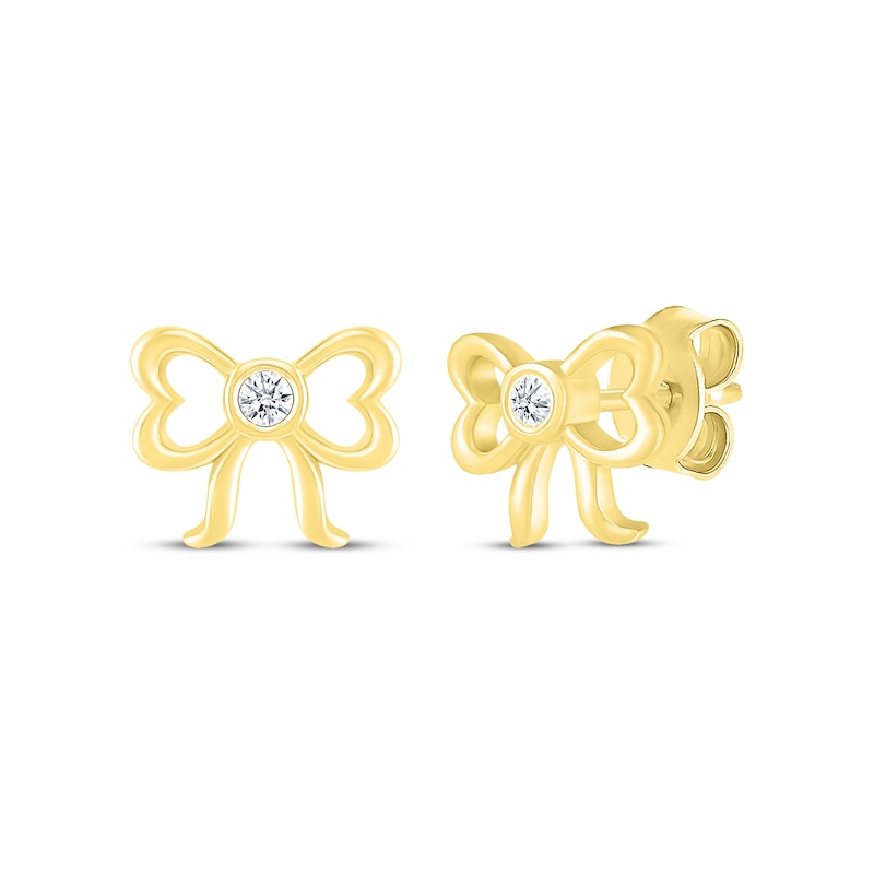 Main Image 1 of Diamond Bow Stud Earrings 1/20 ct tw 10K Yellow Gold