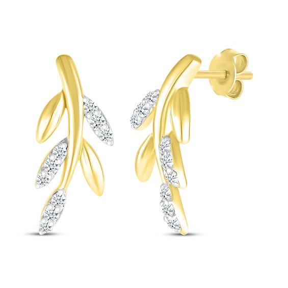 Diamond Leaf & Branch Earrings 1/10 ct tw 10K Yellow Gold