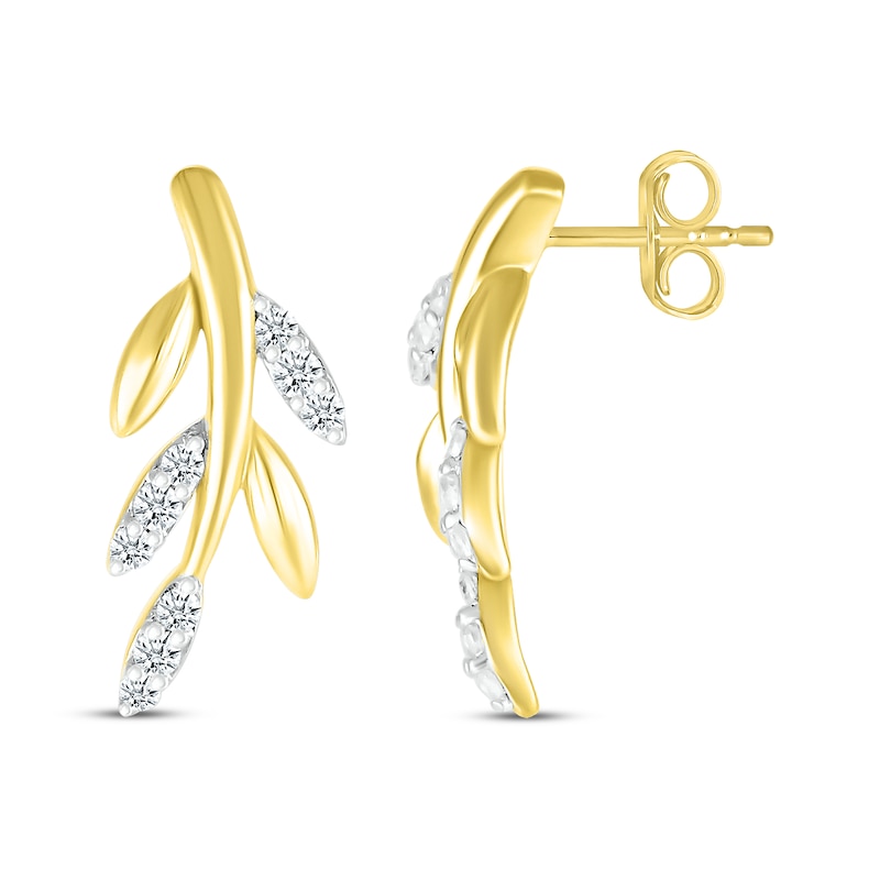 Main Image 3 of Diamond Leaf & Branch Earrings 1/10 ct tw 10K Yellow Gold