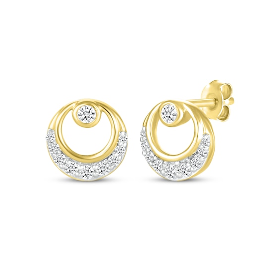 Diamond Circle in Circle Earrings 1/8 ct tw 10K Yellow Gold
