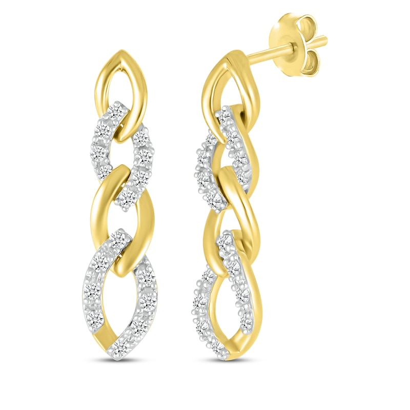 Main Image 1 of Diamond Alternating Link Drop Earrings 1/6 ct tw 10K Yellow Gold